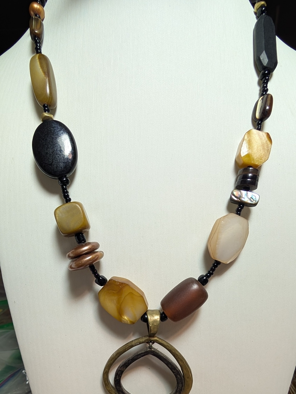Silpada 925 Sterling Silver Brass Pearl Shell Horn Pendant Necklace N1787